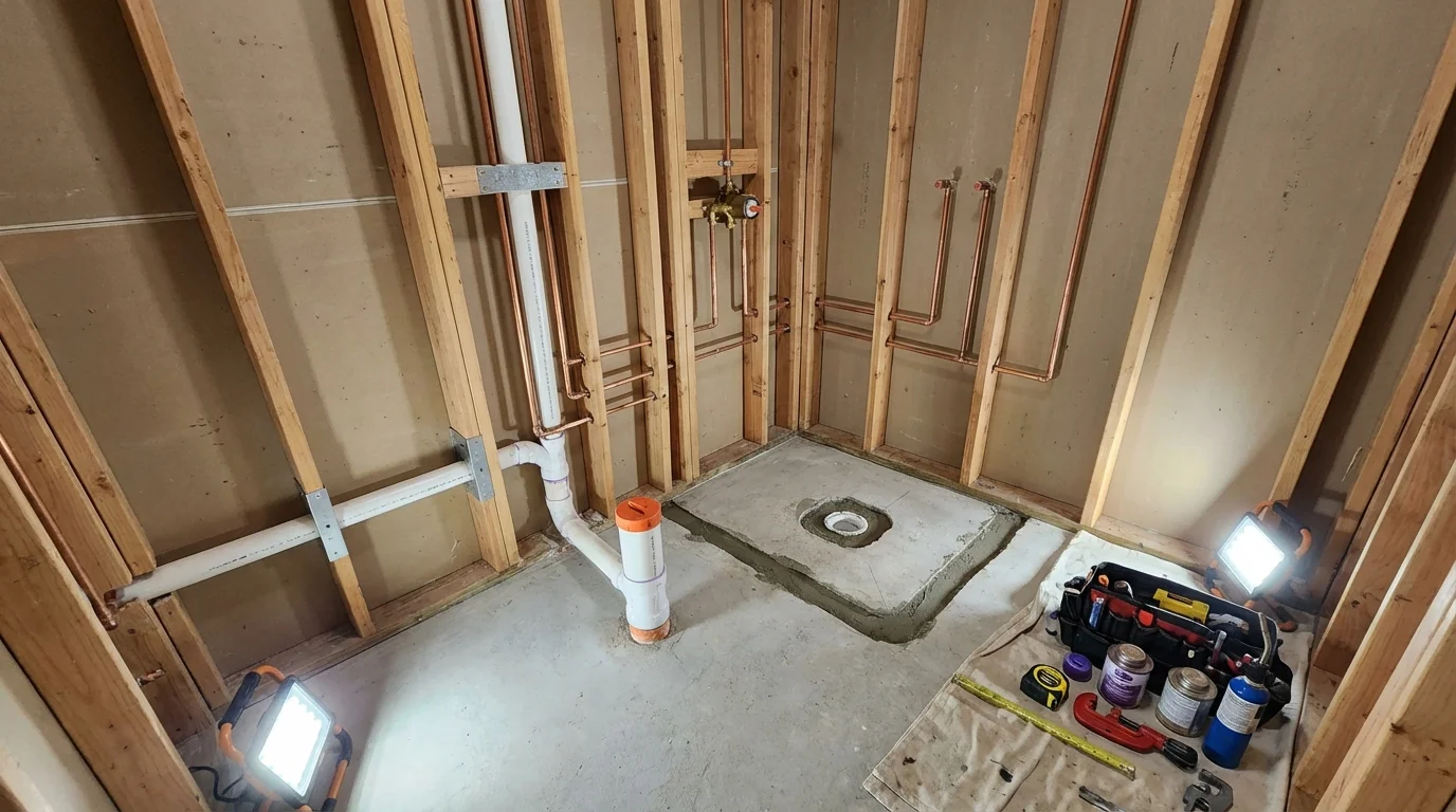 Bathroom rough-in plumbing during remodel by Johns Plumbing LLC in Laguna Beach