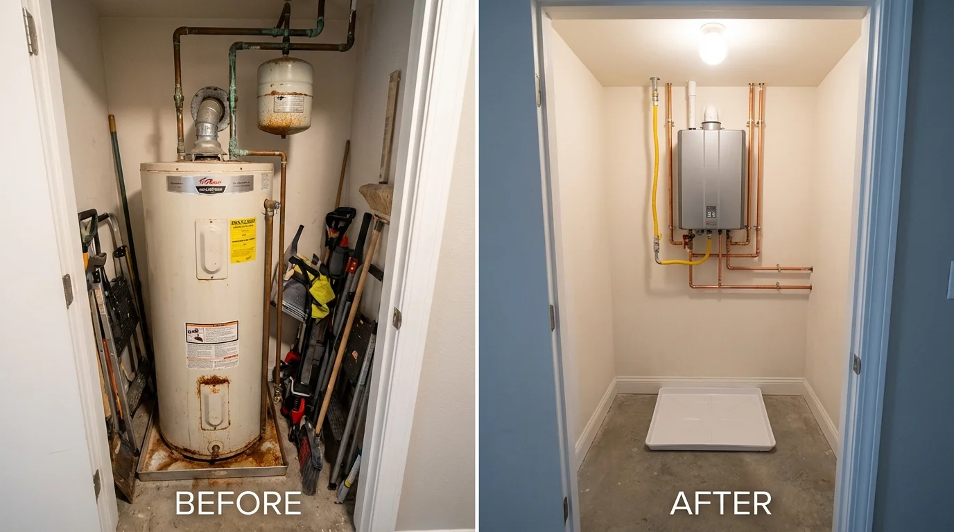 Tank water heater versus wall-mounted tankless unit comparison for Laguna Beach, CA homeowners