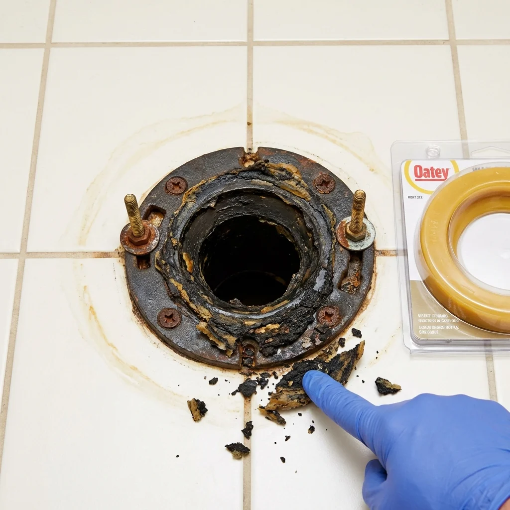 Failed wax ring showing water seepage at the base of a toilet in a Laguna Beach, CA home